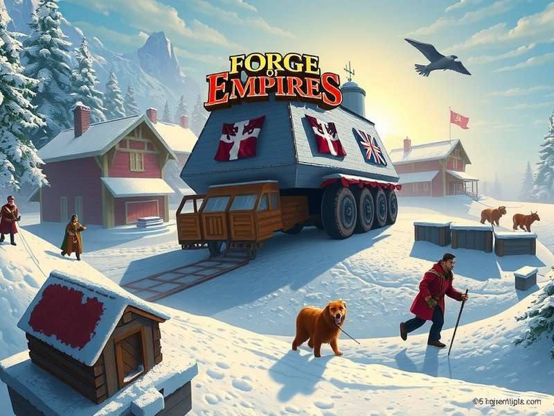 Forge of Empires Winter Event 2023 इंटरफ़ेस दिखाता हुआ सांता की कार्यशाला और विंटर विलेज