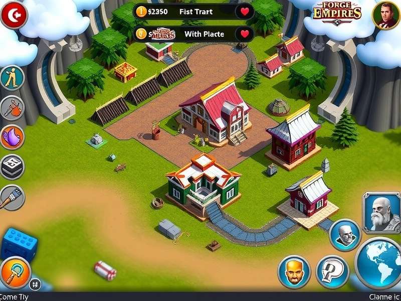 Optimized free player city layout in Forge of Empires showing efficient road and building placement