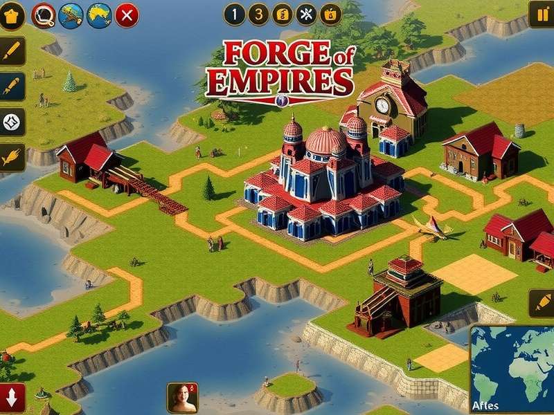 Forge of Empires city-building gameplay screenshot showing a medieval city layout