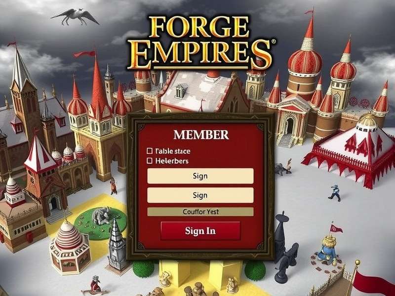 Forge of Empires Member Dashboard showing city management and login interface