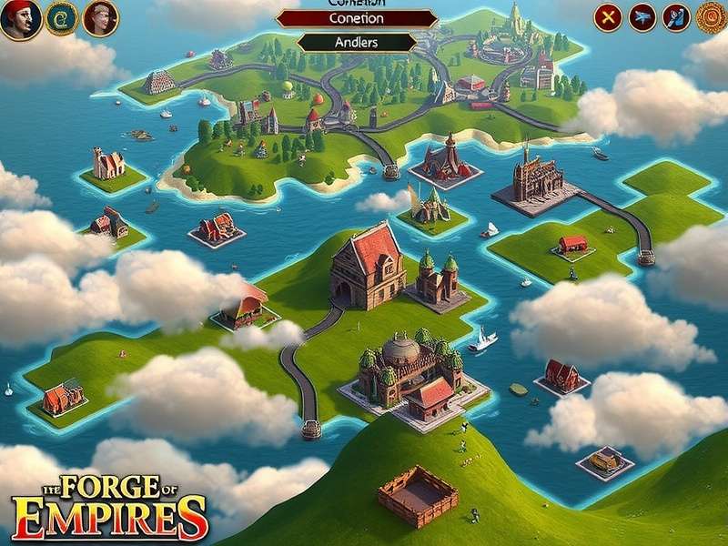 A panoramic view of a strategic city builder game showing ancient and modern architecture blending