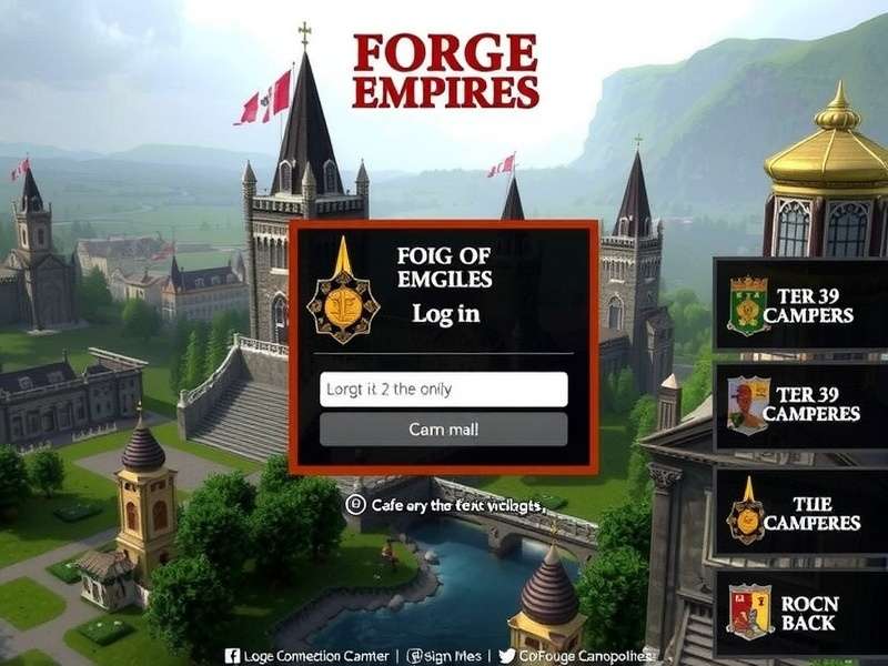Forge Of Empires English Login banner showing medieval city with castle and marketplace