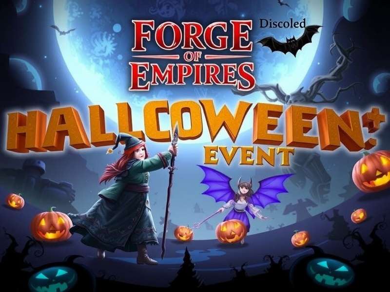 Forge Of Empires Halloween Event 2025 banner showing haunted castle and Halloween-themed decorations