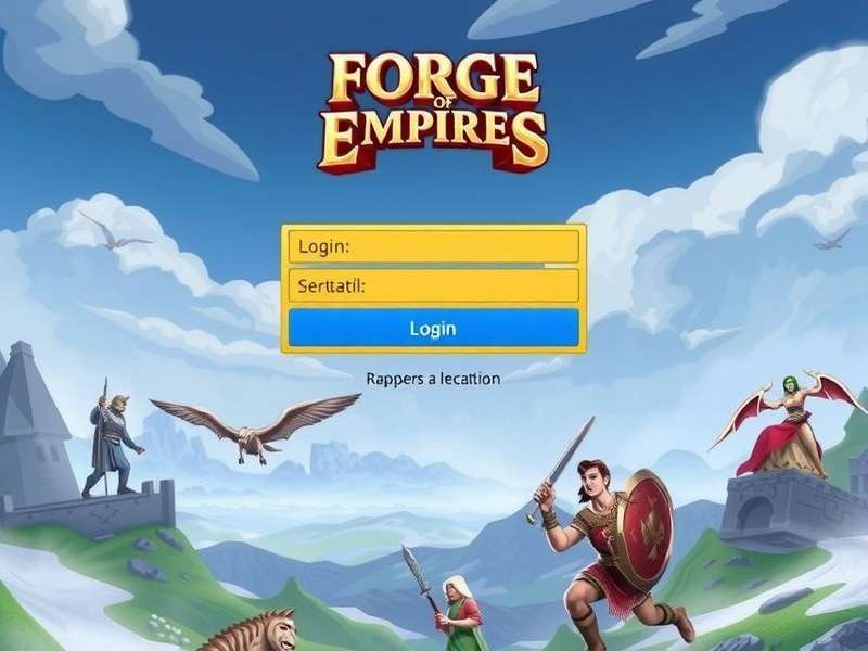 Forge of Empires login page welcome banner — ancient city and empire building