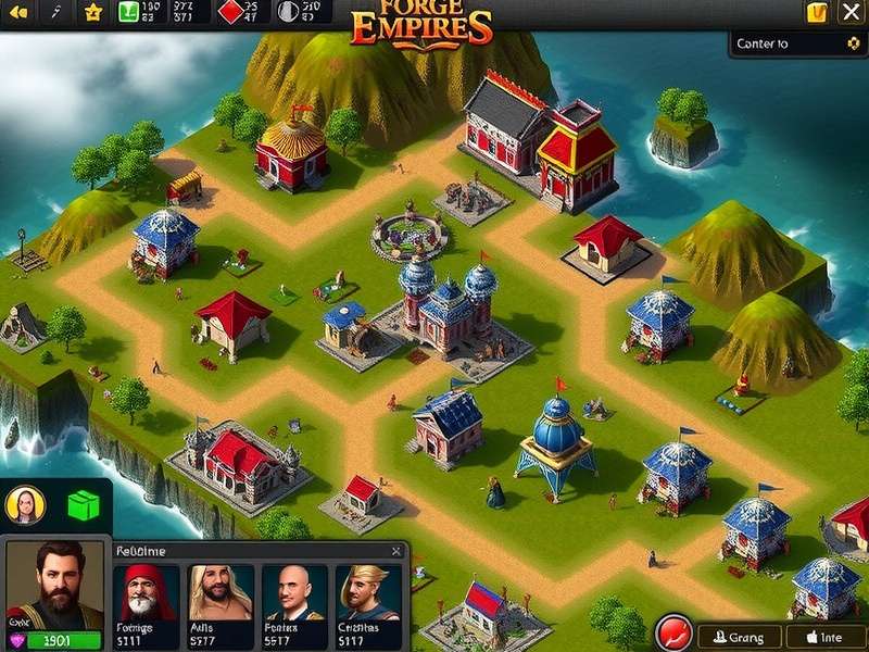 Forge of Empires main city view with medieval buildings and fortifications
