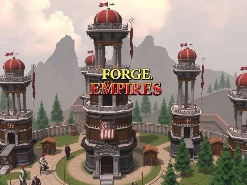 Forge of Empires city building gameplay screenshot showing a medieval city with castles and farms