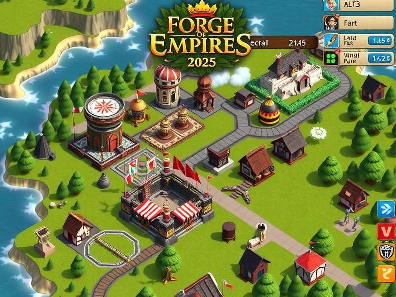 Forge Of Empires 2025 banner showing a medieval city with castles and farms