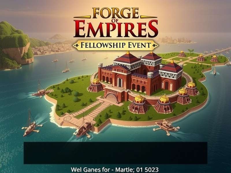 Forge of Empires Fellowship Event 2023 banner with guild hall and Indian players
