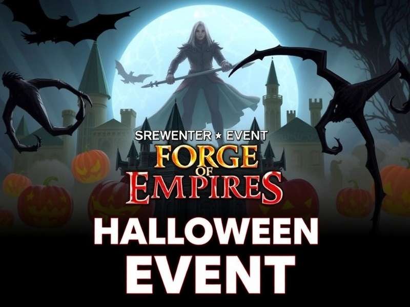 Forge Of Empires Halloween Event 2025 banner featuring haunted castle and jack-o-lanterns